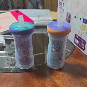Bluey Kids Sippy Cups - Set of 2 (Purple & Teal Accents)